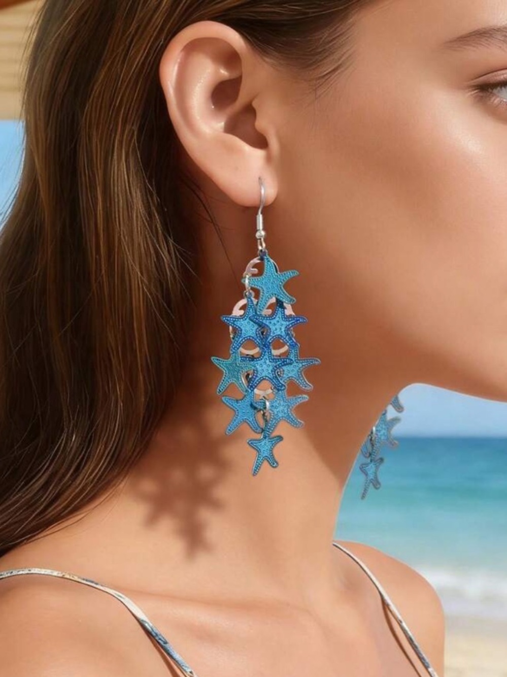 Blue Starfish Dangle Earrings - Women Jewelry
